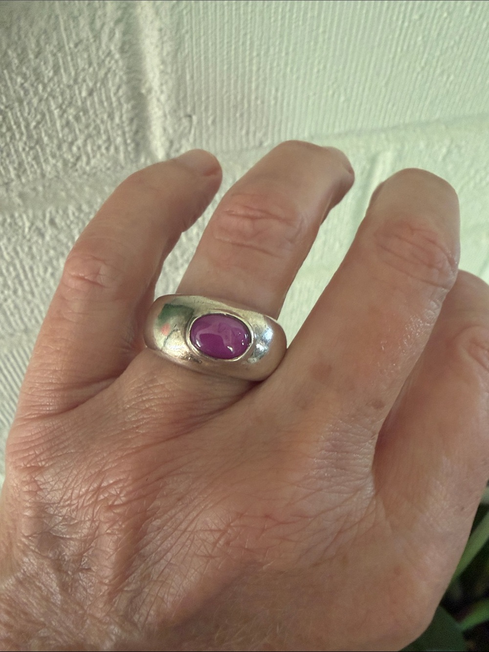 Vintage sterling cabochon ruby ring